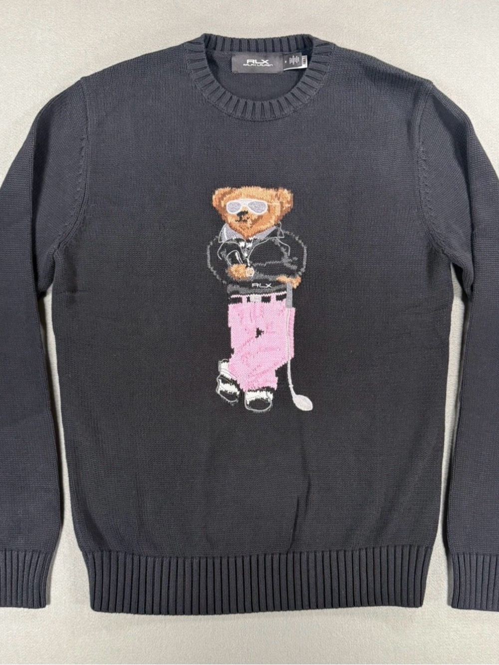Polo Ralph Lauren RLX Polo Bear Golfing Knit Black Pink Sweater Mens XL